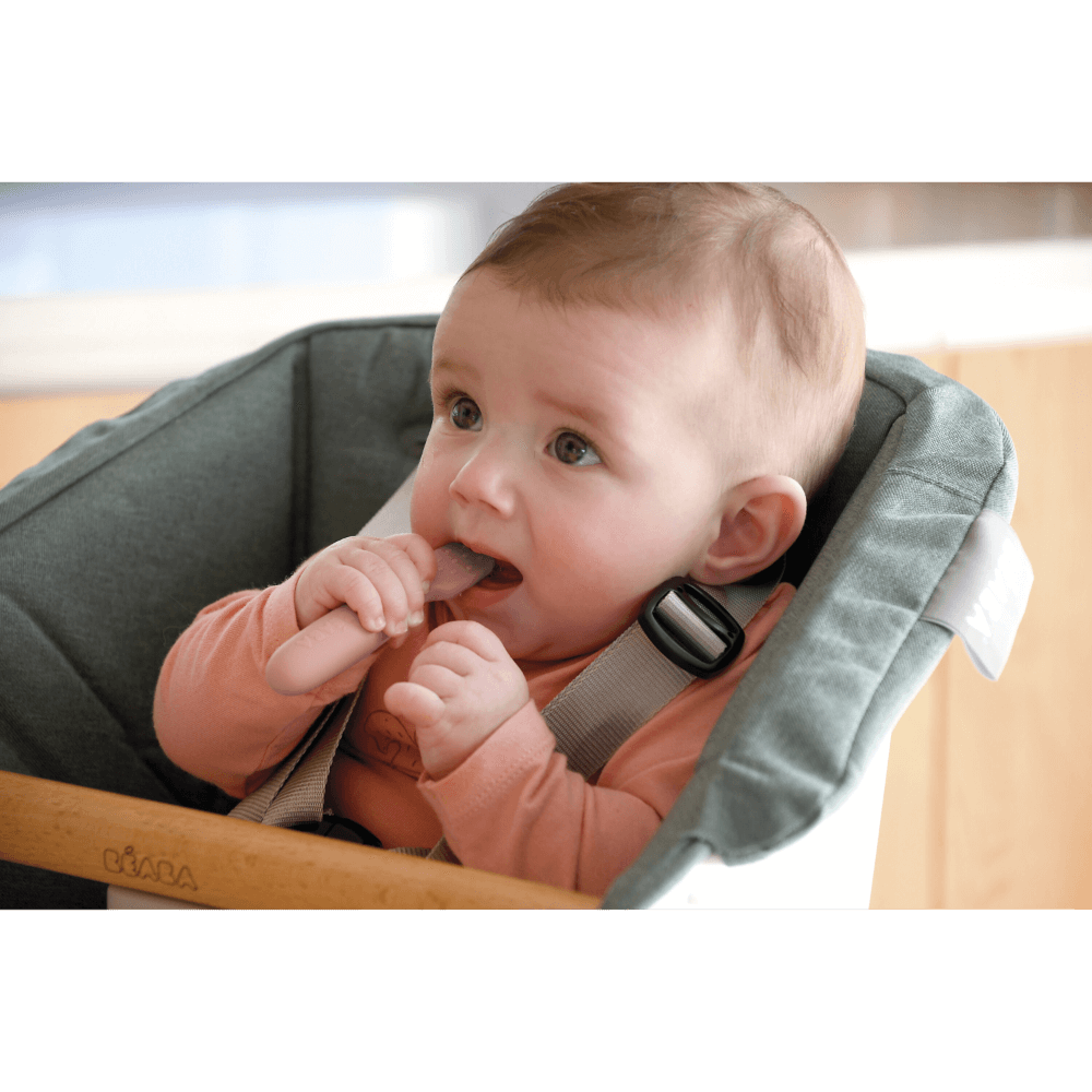 Beaba Set of 2 Silicone Pre-Feeding Spoons for Baby and Infants - Textured Tip + Flat Tip, Gentle on Gums, Short and Round Ergonomic Handle, Soft Food Grade Silicone, 4m+