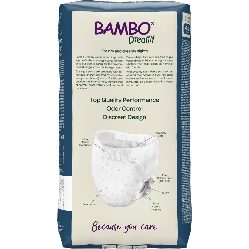 Bambo Nature Premium Dreamy Night Pants - Ultra Flexible Waistband, Ultra Absorbent Core Keeps Child And Bed Dry All Night, Pull Up Diaper, Soft, Breathable, All Round Protection, Kids 8-15, 35-50kg, 10 Count