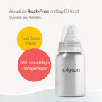 Pigeon Slim Neck steel bottle 140ml M size with plastic hood & cap (natural)