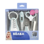 Beaba 9 Baby Toiletry & Grooming Essentials, Includes Thermometer, Hairbrush, Nail Clippers, Nasal Aspirator, Gum Massaging Toothbrush, Teether Baby Sciss, Bath Thermometer, Nail File, and Multi-Compartment Travel Pouch