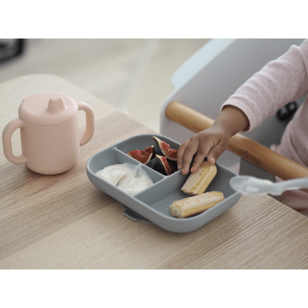 Beaba Silicone 3 Piece Learning Set – Suction Divided Plate, Silicone Learning Cup & 2nd Stage Spoon, Non-Slip, Unbreakable, Easy to Clean, BPA-Free Baby Feeding Set for Mess-Free Mealtime Essentials, 4M+