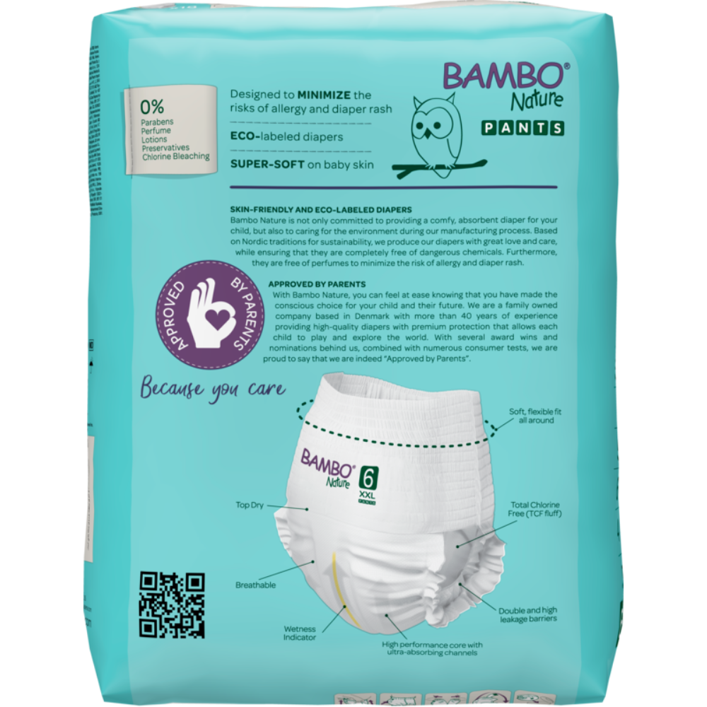 Bambo Nature Premium Baby Pants Diapers for Babies, XXL Size (15+ Kgs), Super Absorbent, Breathable, Extra Soft, Dermatologically Tested, Hypoallergenic Infant Nappies With Wetness Indicator