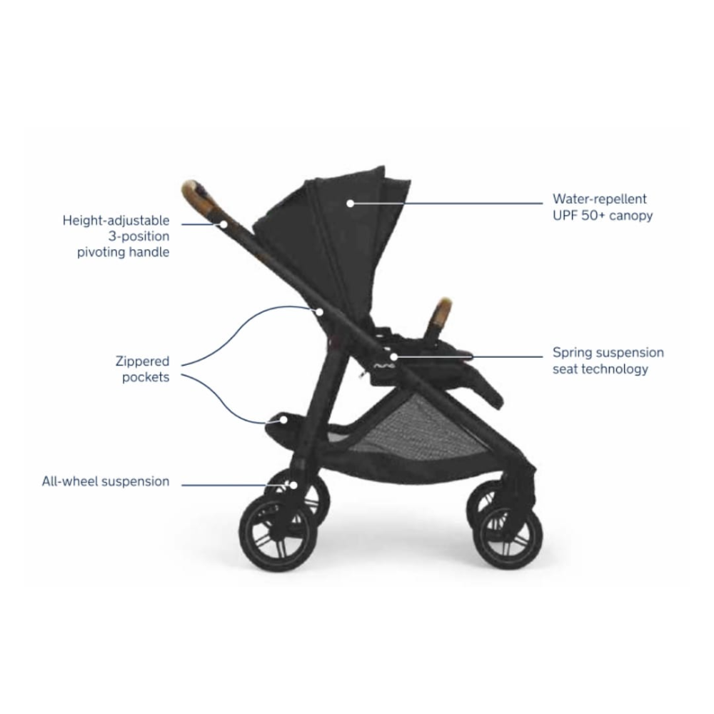 Nuna Swiv Baby Stroller-All Wheel 360 Degree Rotation-3 Positions Adjustable Parent Handle Bar-One Hand Fold-Travel System Compatible-Includes Rain Cover, Travel bag, Post Adaptors-2 Years Warranty-For 0 to 4Y (Upto 22 Kg)-Caviar