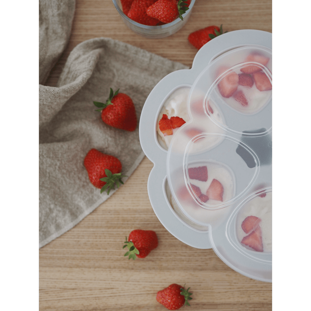 Beaba Silicone Multiportion Tray with Airtight Lid for Baby Food Storage - Ideal Container for Storing Snacks & Baby Meals, Easy Grip, Freezer & Microwave Safe, 6 Servings of 150ml Each