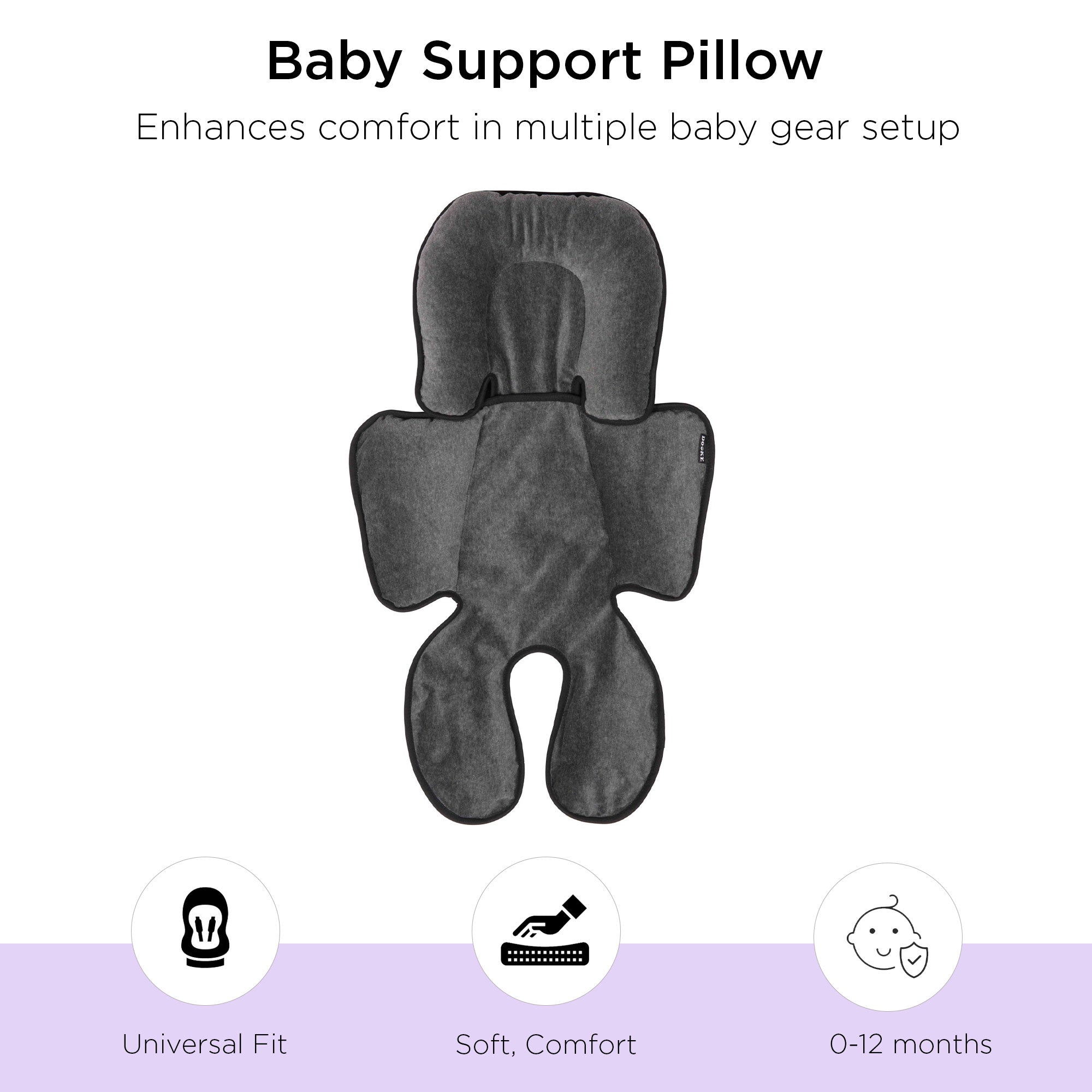 Baby Support Pillow for Car Seat & Stroller Grey