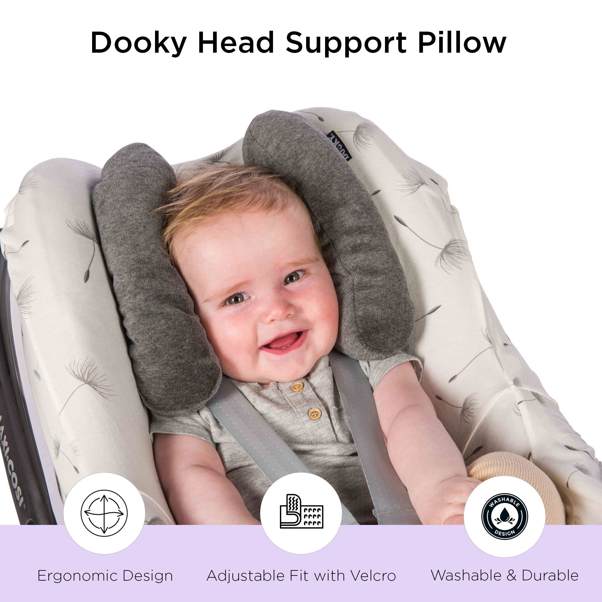 Head Support Pillow for Car Seat & Stroller Grey