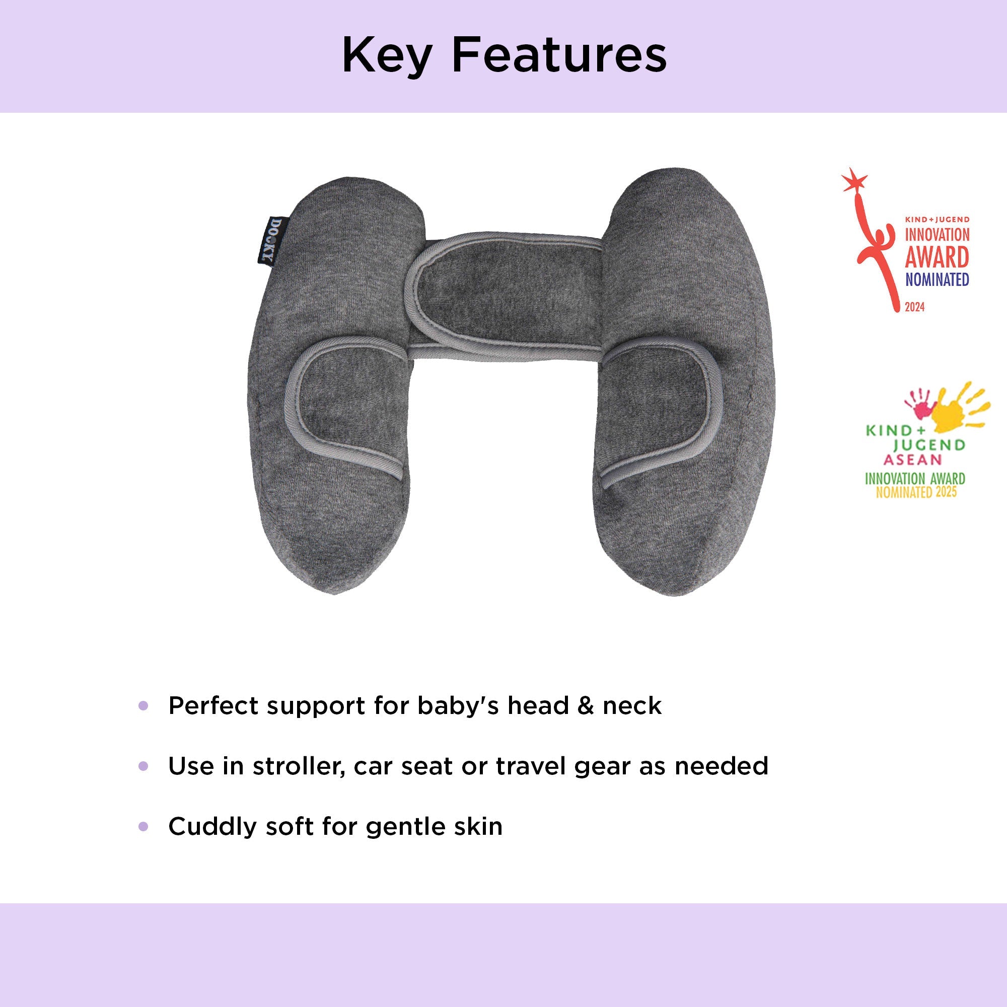 Head Support Pillow for Car Seat & Stroller Grey