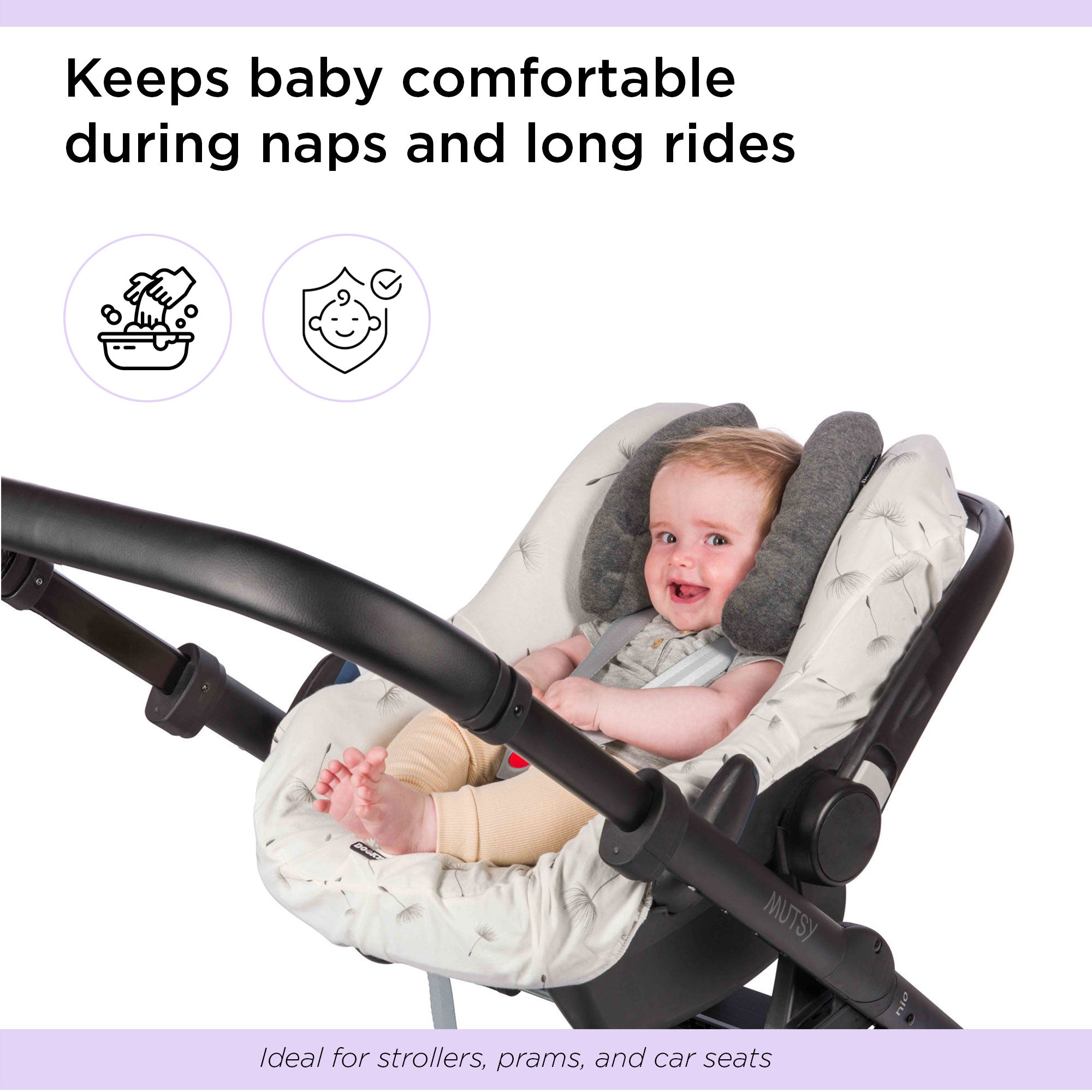 Head Support Pillow for Car Seat & Stroller Grey