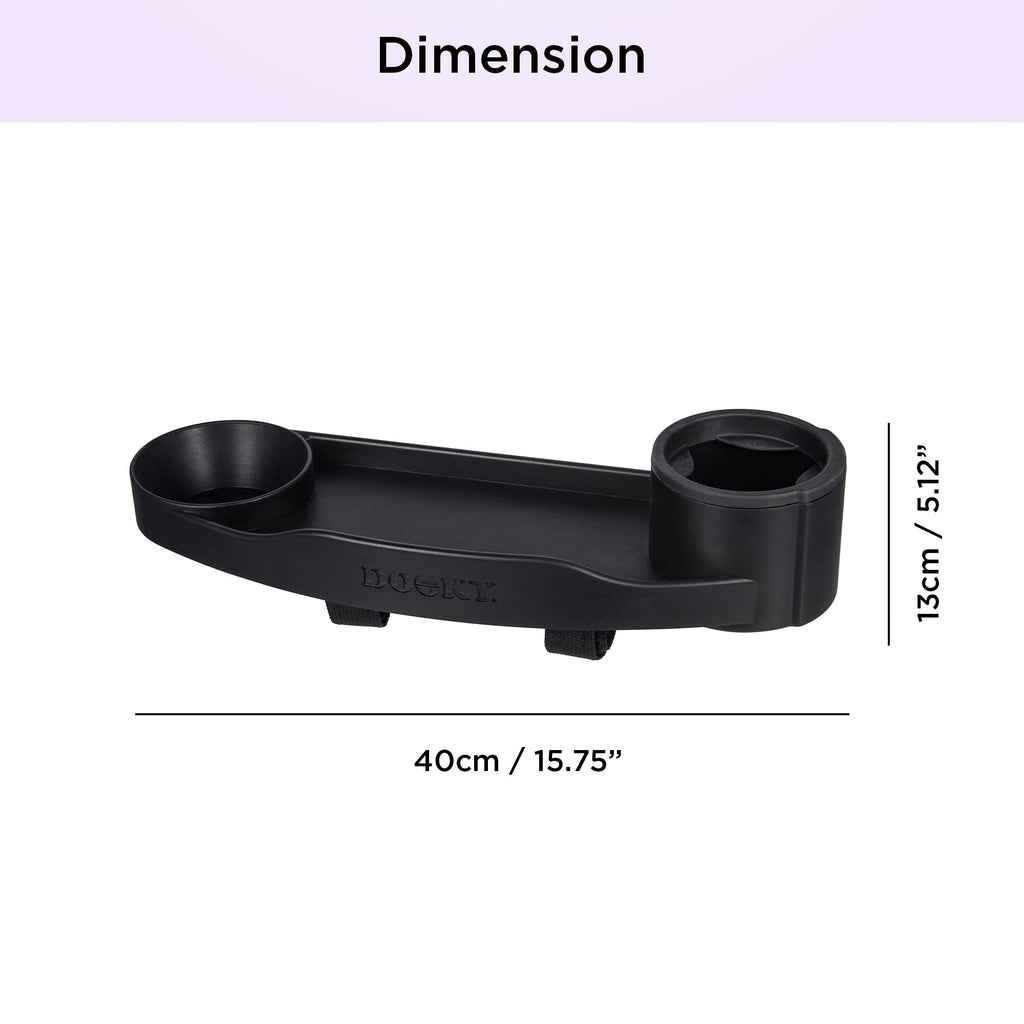 Dooky Stroller Snack Tray with Cup Holder & Phone Holder , Universal Baby Stroller Activity Tray , Food & Toy Organizer for Kids Travel (Black)