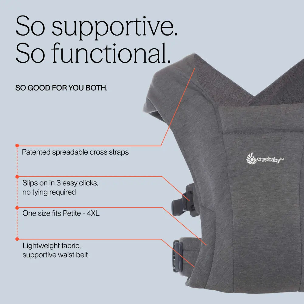 Ergobaby Embrace Newborn Baby Carrier, Soft, Cosy & Lightweight Newborn Ready Carrier, Ergonomic “M” Position, Padded Head & Neck Support, Adjustable Waistbelt & Cross Straps, 2 Carry Positions, Easy to Use, 3-11 Kgs, 0-12 Months