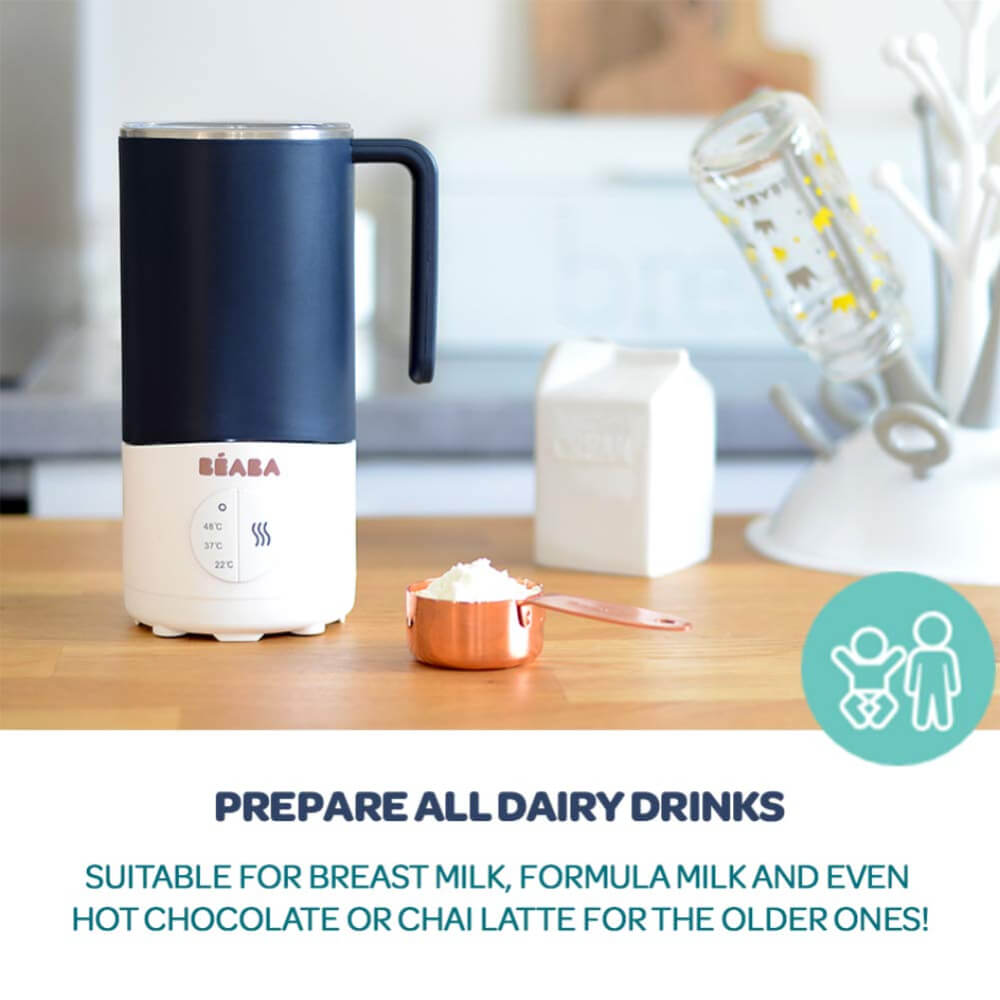 Beaba Milk Prep Bottle and Milk Drink Preparer, Quick Milk Warmer for Formula Breast Milk and Milk Chocolate - Temperature Controlled