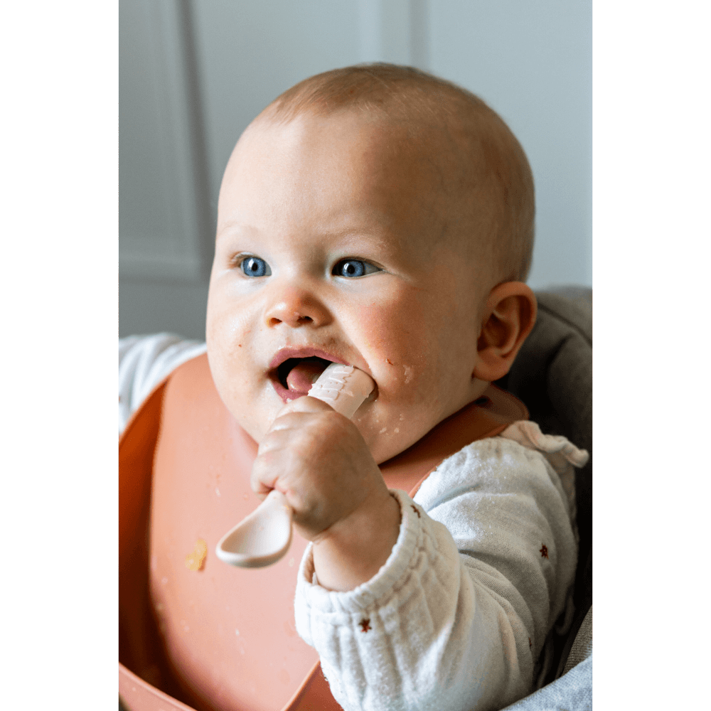Beaba 1st Stage Soft Silicone Spoon - Set of 2, Baby Led Weaning Self Feeding Training Spoon with Ultra Soft Tip, Gum Friendly, Ergonomic Handles, Easy to clean, BPA Free, 4m+
