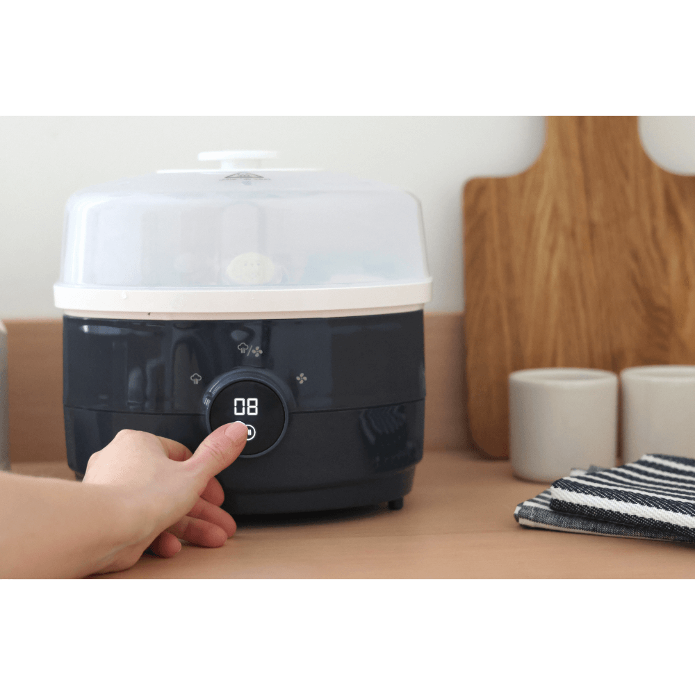 Beaba 2-in-1 Baby Bottle Sterilizer and Dryer, Fast 8-Min Steam Sterilization, Eliminates 99.9% Bacteria, 3 Modes – Sterilize, Dry or Both, Large Capacity for 6 Bottles & Accessories, Night Blue, 0m+