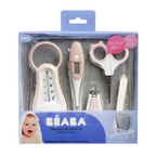 Beaba 9 Baby Toiletry & Grooming Essentials, Includes Thermometer, Hairbrush, Nail Clippers, Nasal Aspirator, Gum Massaging Toothbrush, Teether Baby Sciss, Bath Thermometer, Nail File, and Multi-Compartment Travel Pouch