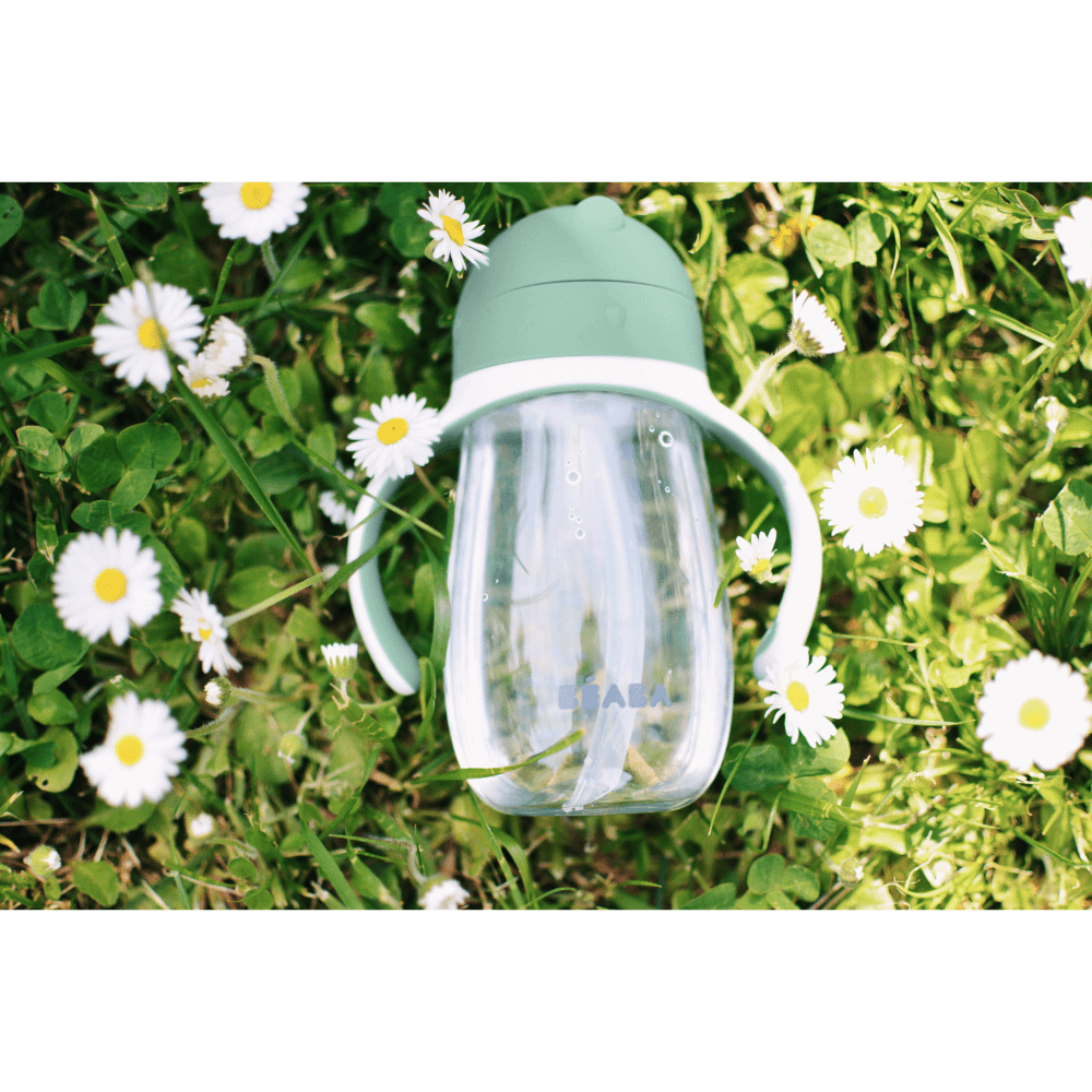 Beaba 2-in-1 Baby Sipper Water Bottle, Anti Spill Sippy Cup with Soft Silicone Straw for Toddlers, Kids, 100% Waterproof, Easy to Open, Removable Handles, Tritan and Silicone - 300 ml, 8m+
