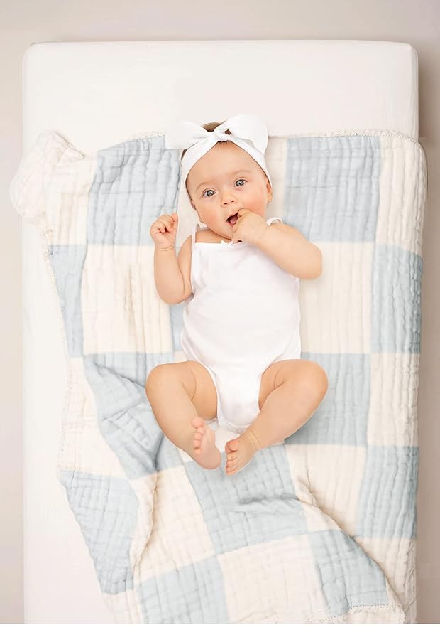 Abracadabra Organic Muslin Patchwork Blanket Blue