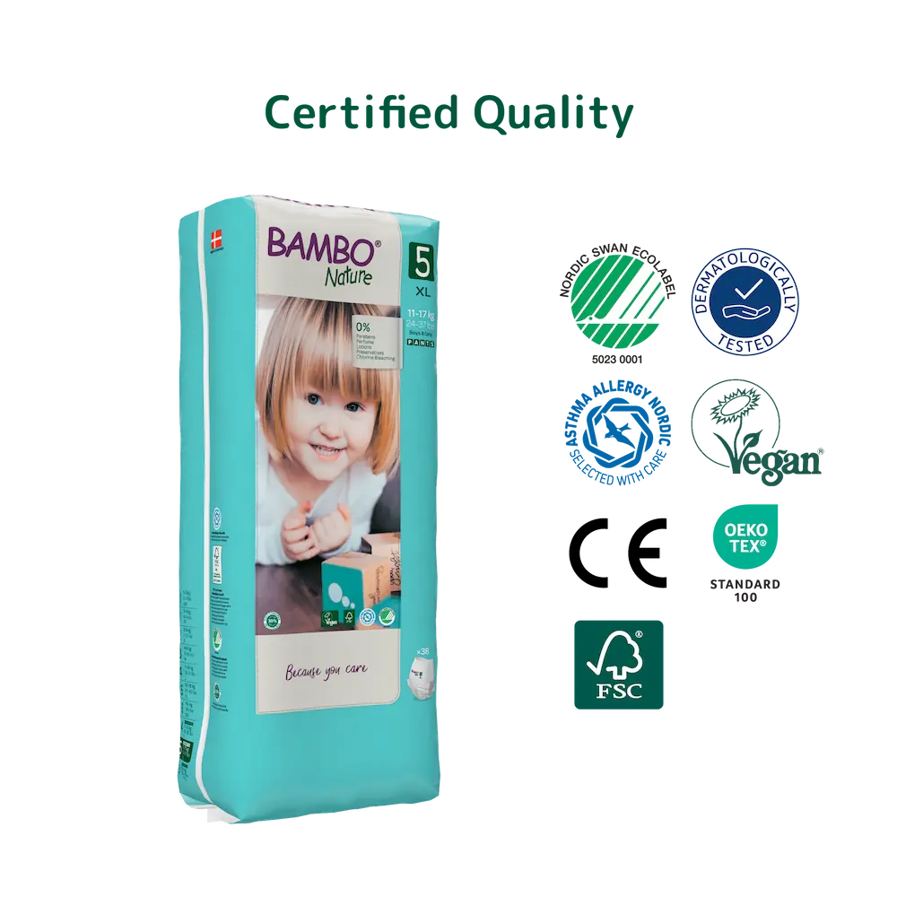 Bambo Nature Premium Baby Pants Diapers for Babies, XL Size (11-17 Kgs), Super Absorbent, Breathable, Extra Soft, Dermatologically Tested, Hypoallergenic Infant Nappies With Wetness Indicator