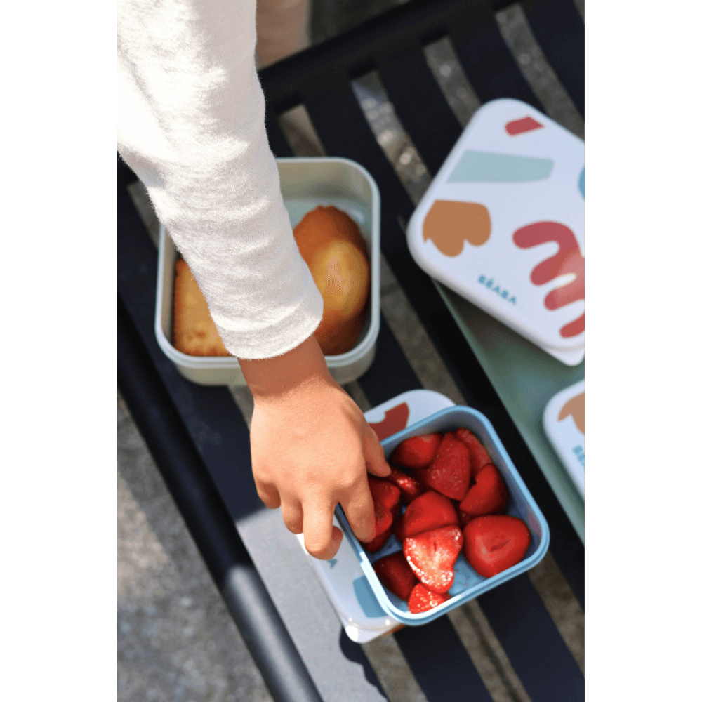 Beaba Snack Box - Easy-to-Open Lids, Stackable, Lightweight, Leak-Resistant, Ideal for Kids Lunches & Snacks Containers and Microwave Safe, Travel Friendly, Set of 3, (500ml, 350ml, 230ml), Multicolor