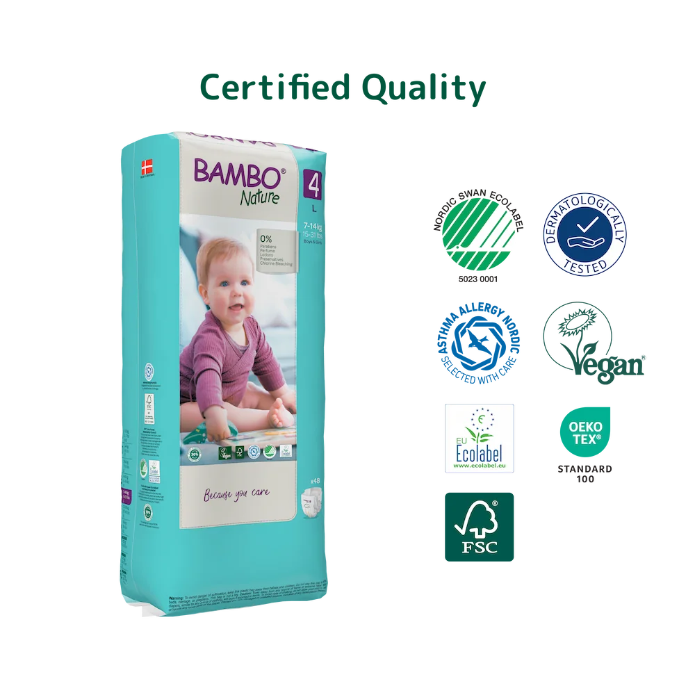 Bambo Nature Premium Baby Tape Diapers for Babies, Large Size (7-14 Kgs), Super Absorbent, Breathable, Extra Soft, Dermatologically Tested, Hypoallergenic Infant Nappies With Wetness Indicator
