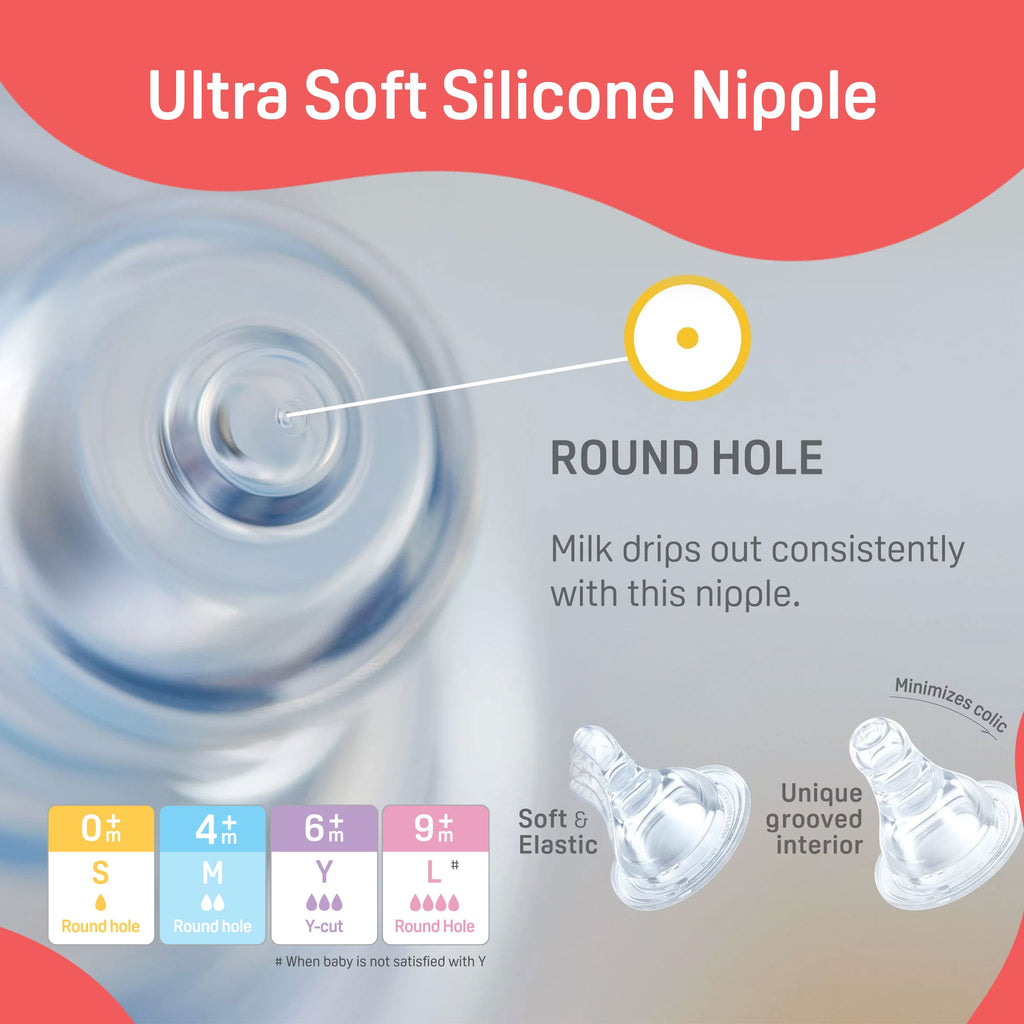 Glass Feeding Bottle 240ml with Add Nipple L