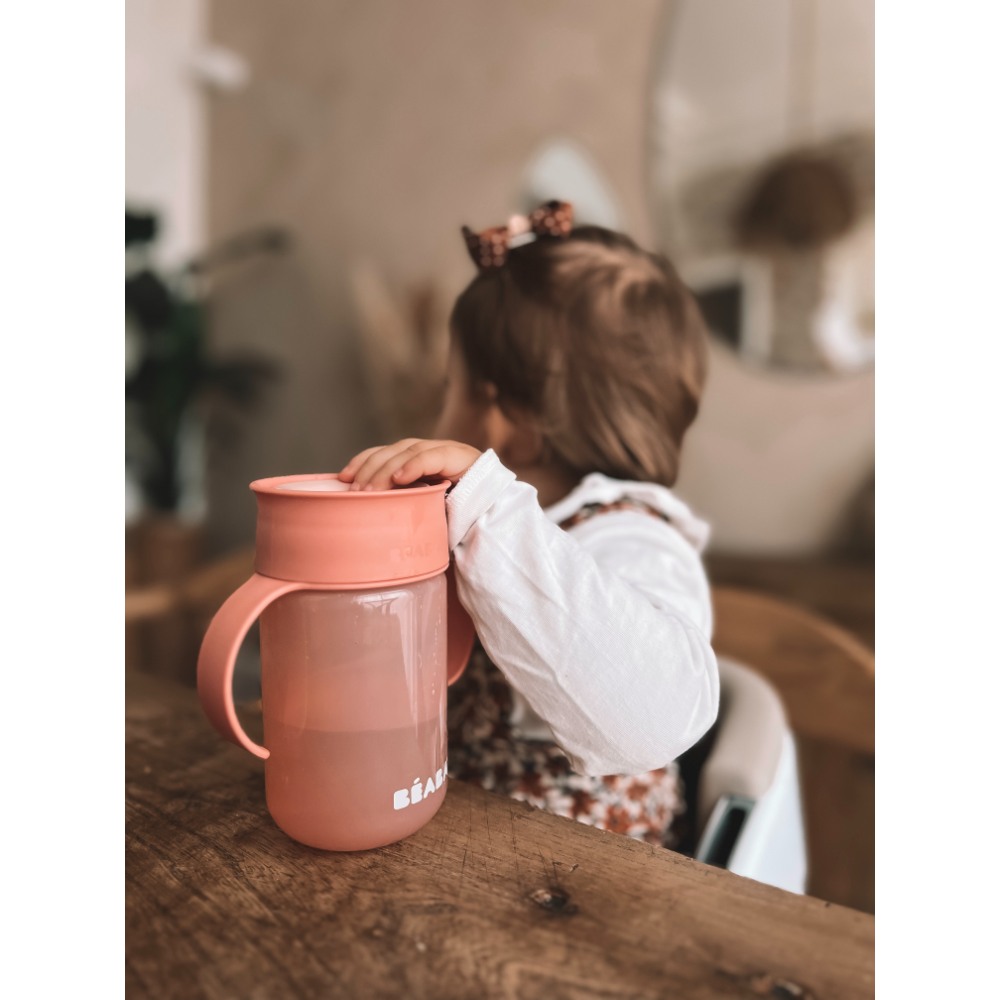 Beaba 360° Baby Learning Cup with Anti-Drip Disc, Patented Anti-Leak System, Dual handle & Spillproof Sippy Cup for Toddlers, Lightweight & Easy Grip Removable Handles, with Hygienic Lid, 340 ml, 12 Months+