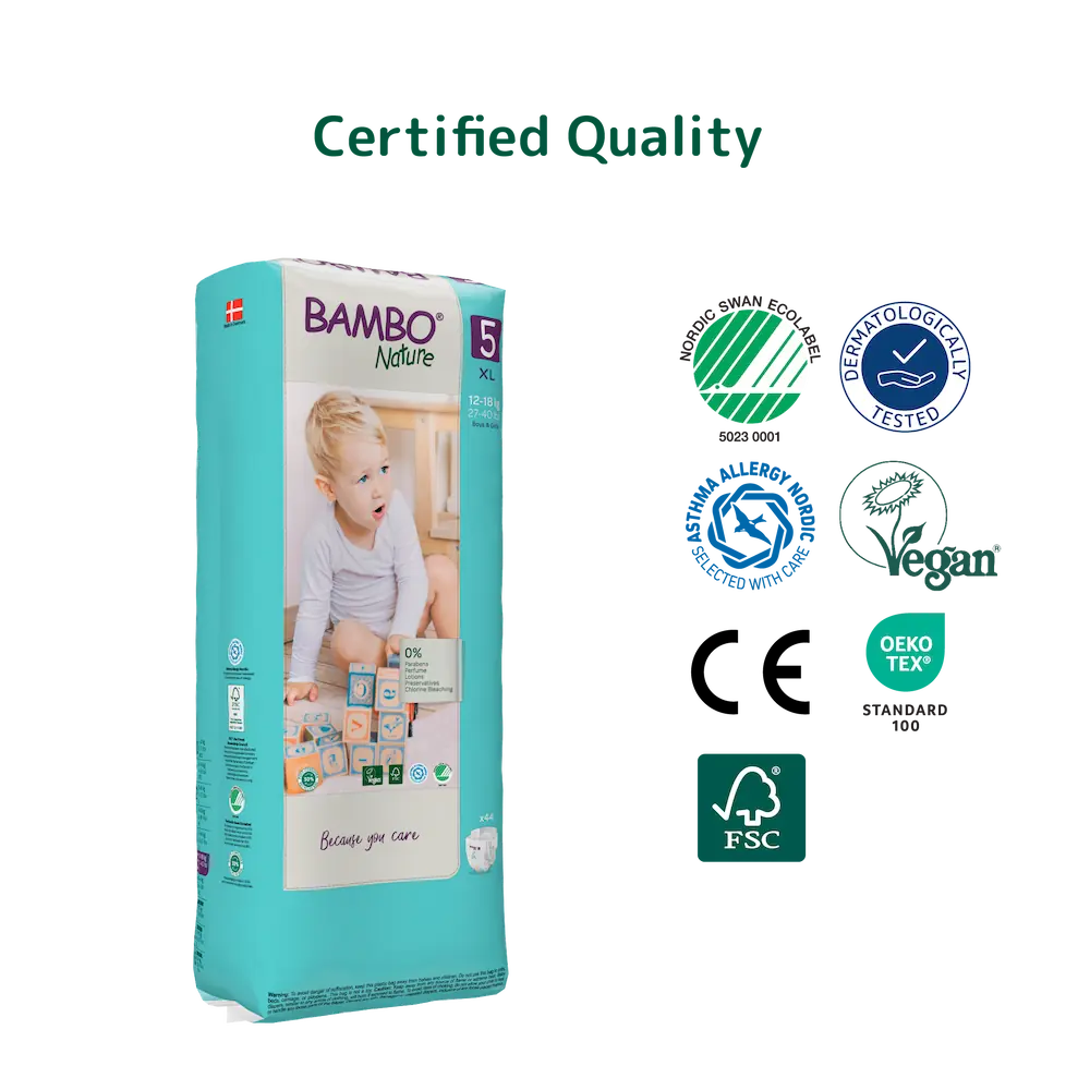 Bambo Nature Premium Baby Tape Diapers for Babies, XL Size (12-18 Kgs), Super Absorbent, Breathable, Extra Soft, Dermatologically Tested, Hypoallergenic Infant Nappies With Wetness Indicator
