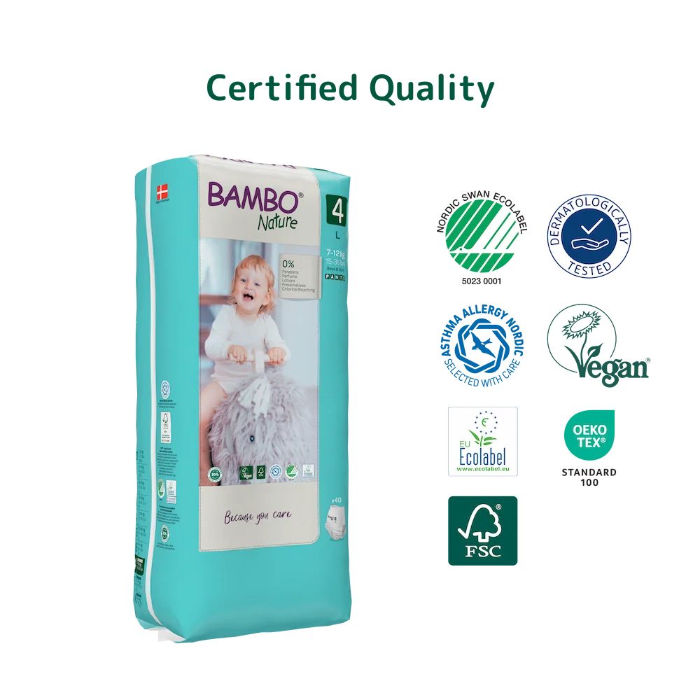 Bambo Nature Premium Baby Pants Diapers for Babies, Large Size (7-12 Kgs), Super Absorbent, Breathable, Extra Soft, Dermatologically Tested, Hypoallergenic Infant Nappies With Wetness Indicator
