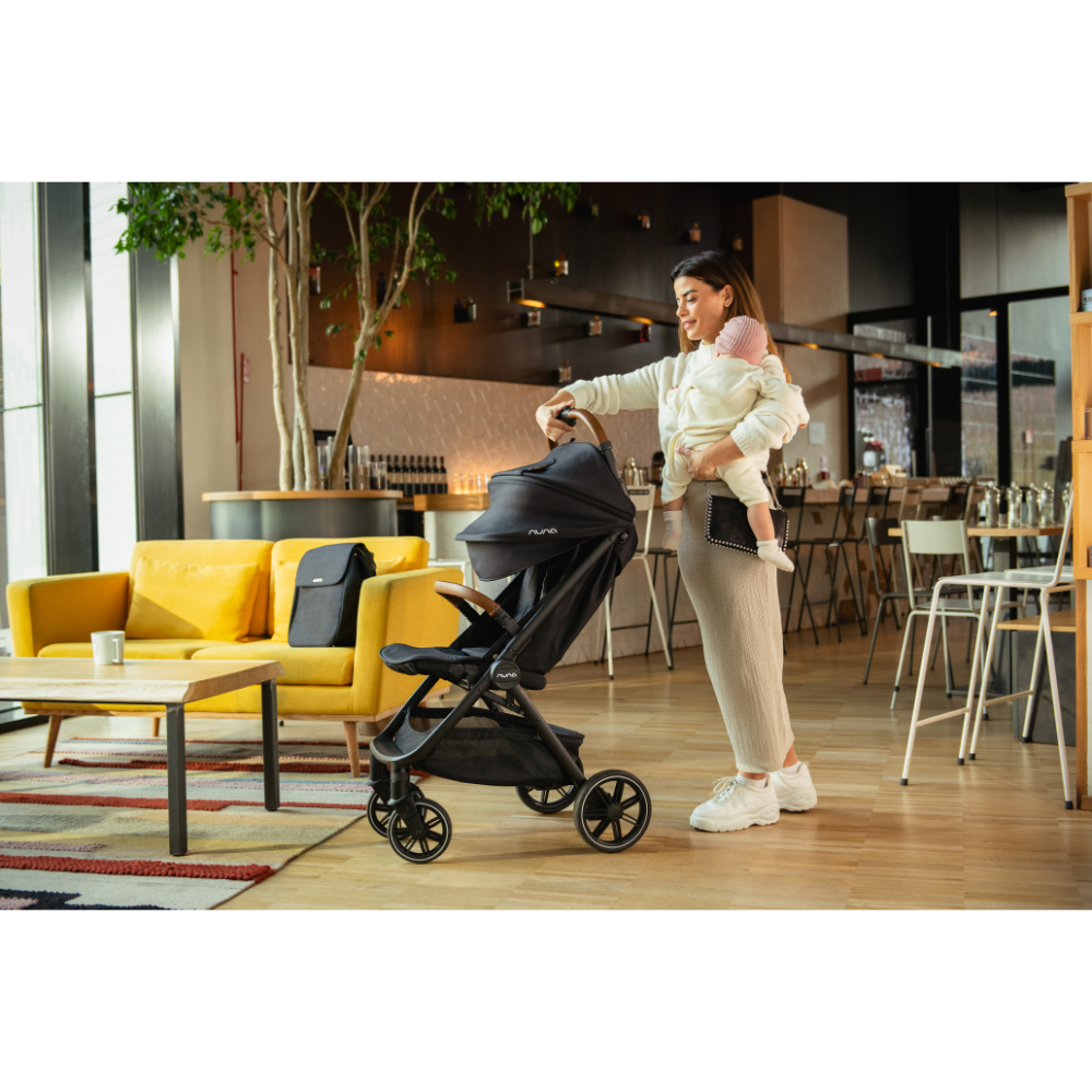 Nuna Trvl LX Cabin Friendly Stroller|Lightweight-Compact|One Hand Fold|Extendable Canopy|Big Rear Wheel|All Wheel Suspension|0 to 4Y (Upto 22Kg) - Caviar