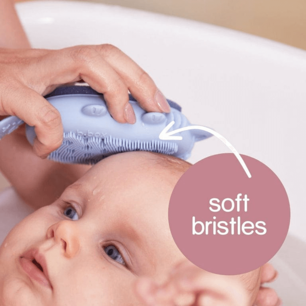 B.Box Soft Silicone Bath Brush for New Born Baby - Soft Bristles for Easy Cradle Cap Care