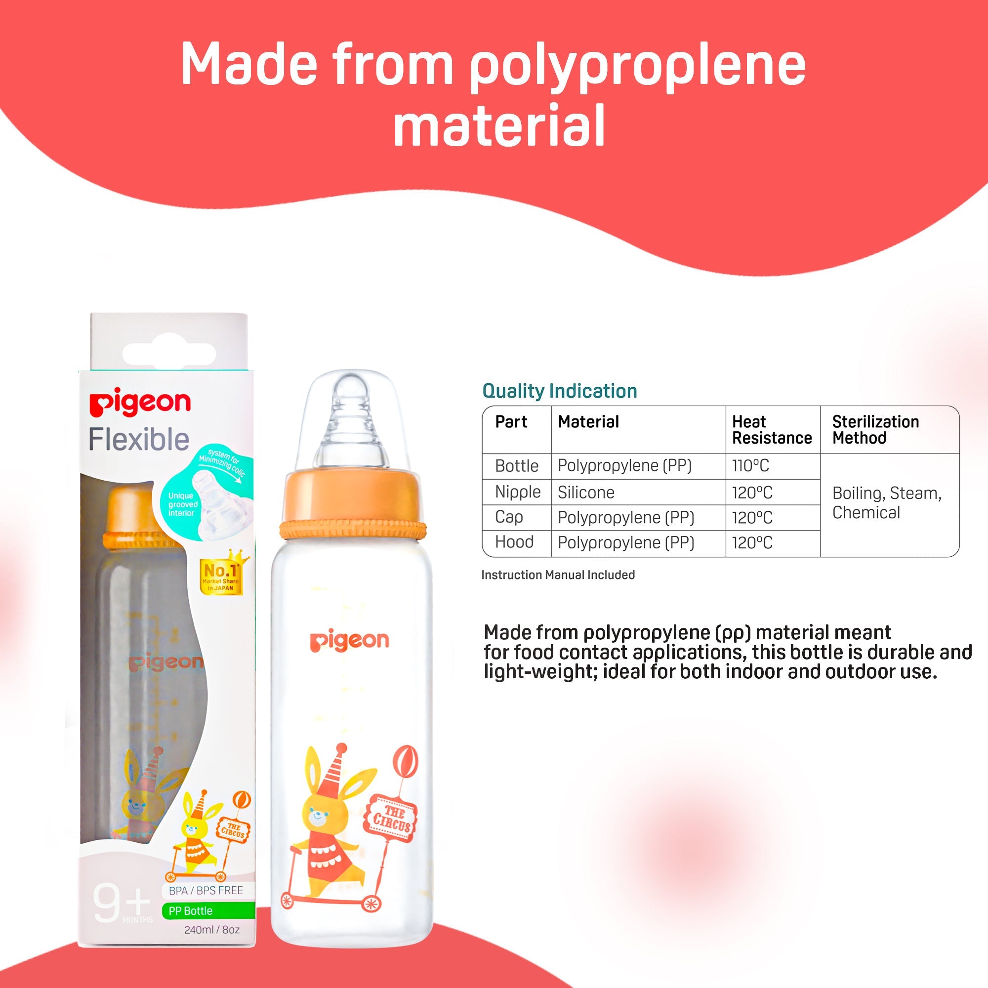 Peristaltic Clear Nursing Bottle Rpp 240ml L