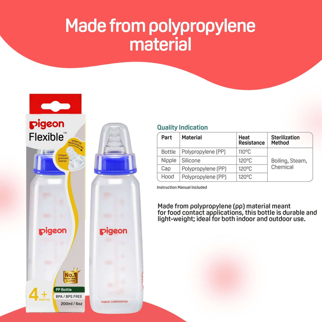 Peristaltic Nursing Bottle Kpp 200ml Nipple M | Silicone Feeding Bottle for 4 month+ | Pigeon IN