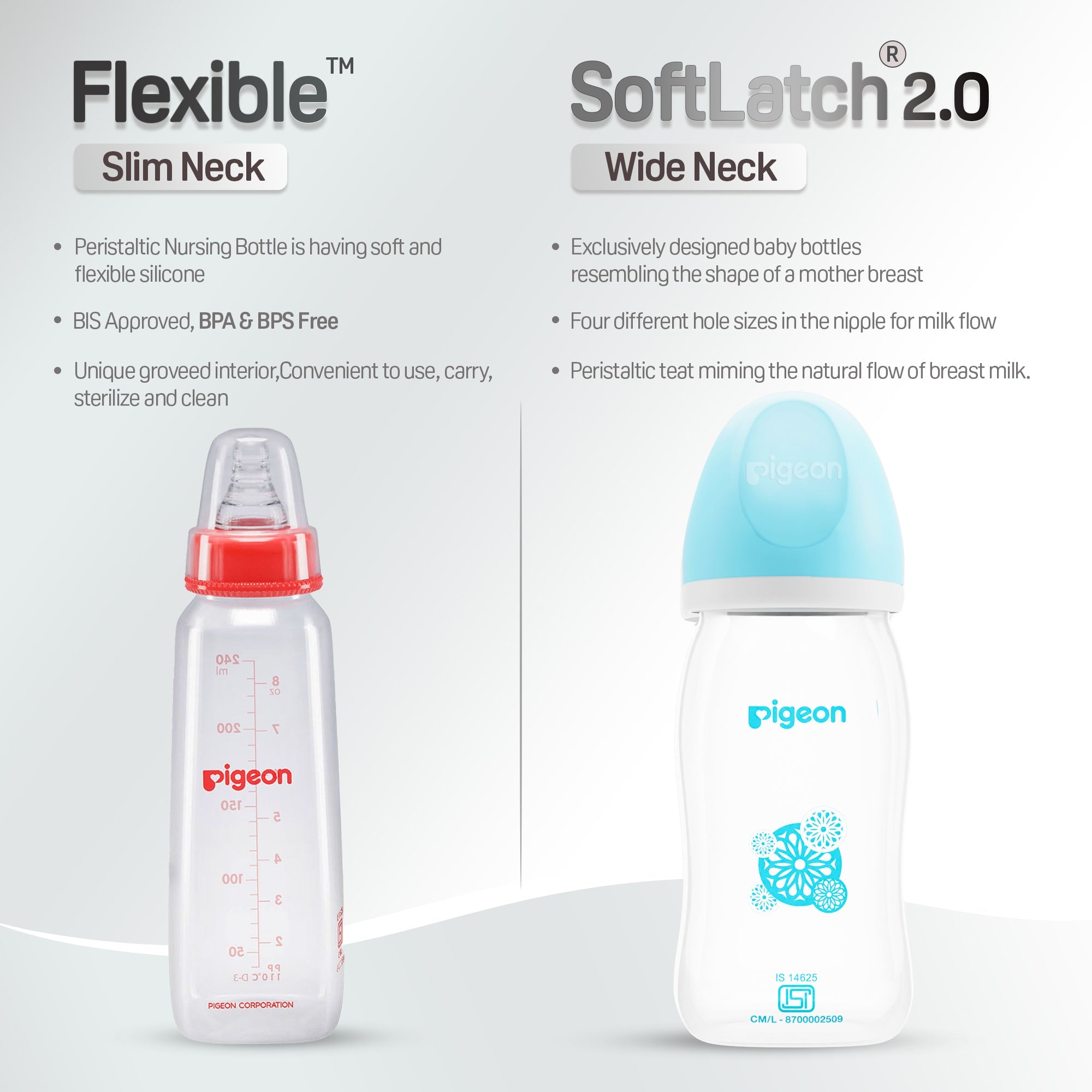 Pigeon Softlatch 2.0 Nursing bottle 240ml blue
