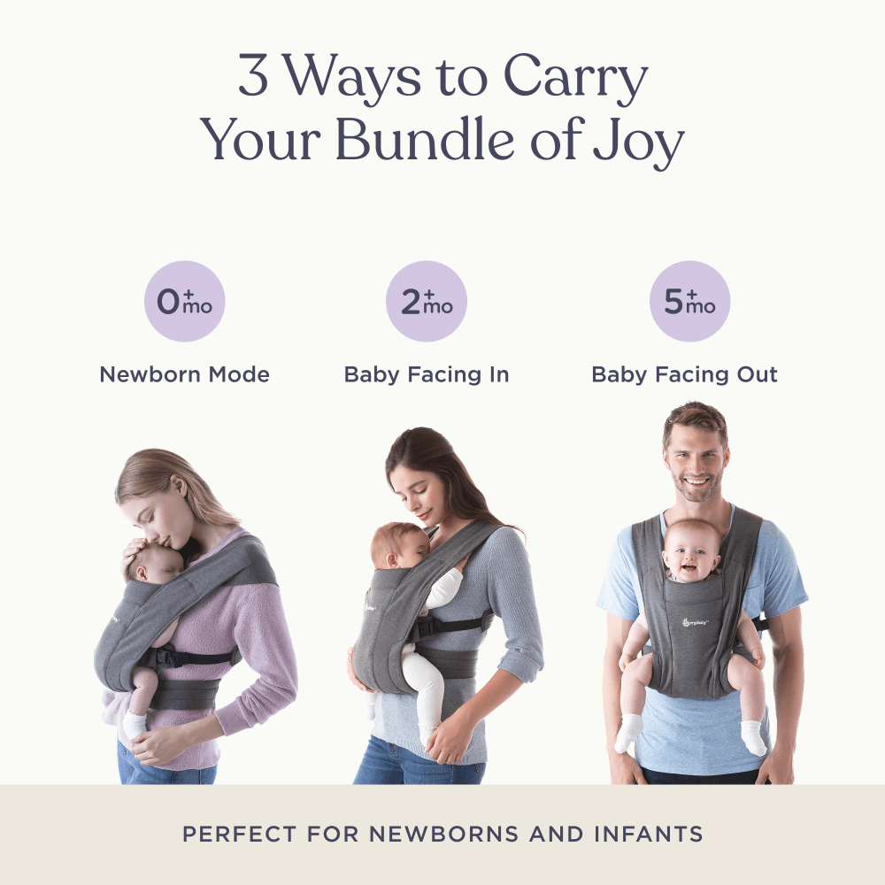 Ergobaby Embrace Newborn Baby Carrier – Soft & Lightweight Fabric, Ergonomic “M” Position and Head Support, Adjustable Waistbelt & Cross Straps, 3 Carry Positions, Easy to Use, 3-11 Kgs, Birth to 12 Months, Soft Grey