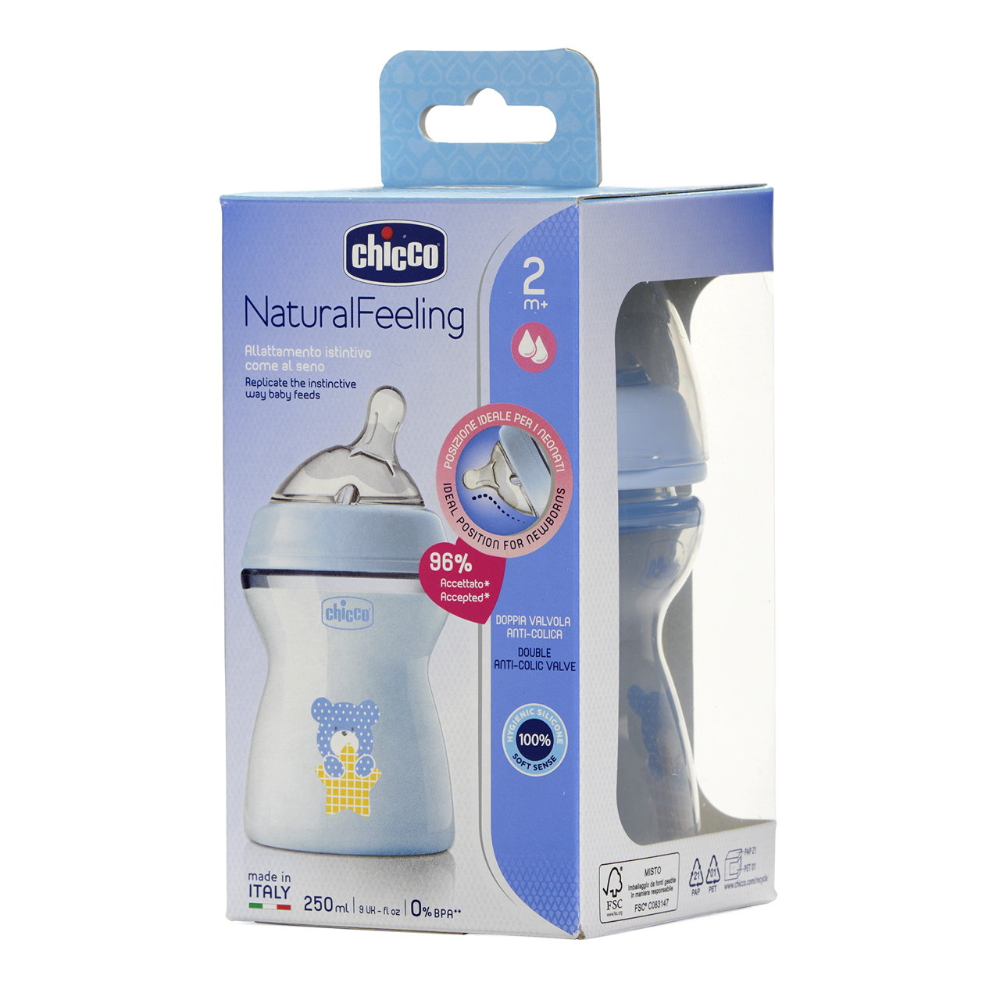 Chicco Natural Feeling Feeding Bottle 2M+ 250ml - Blue