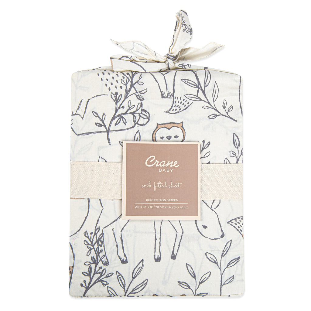 Crane Baby Crib Sheet - Ezra Woodland