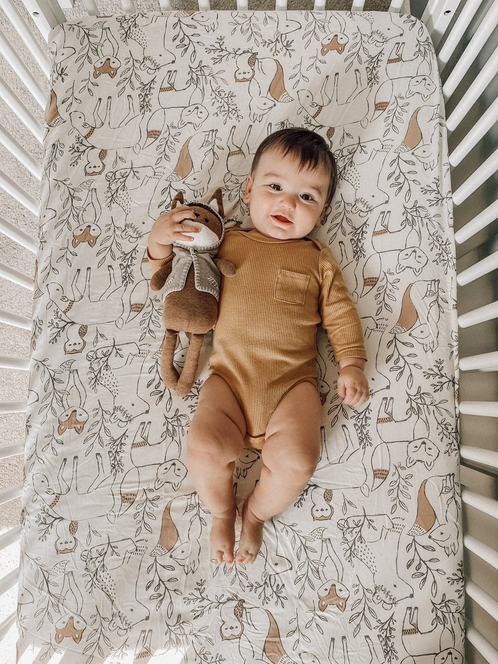 Crane Baby Crib Sheet - Ezra Woodland