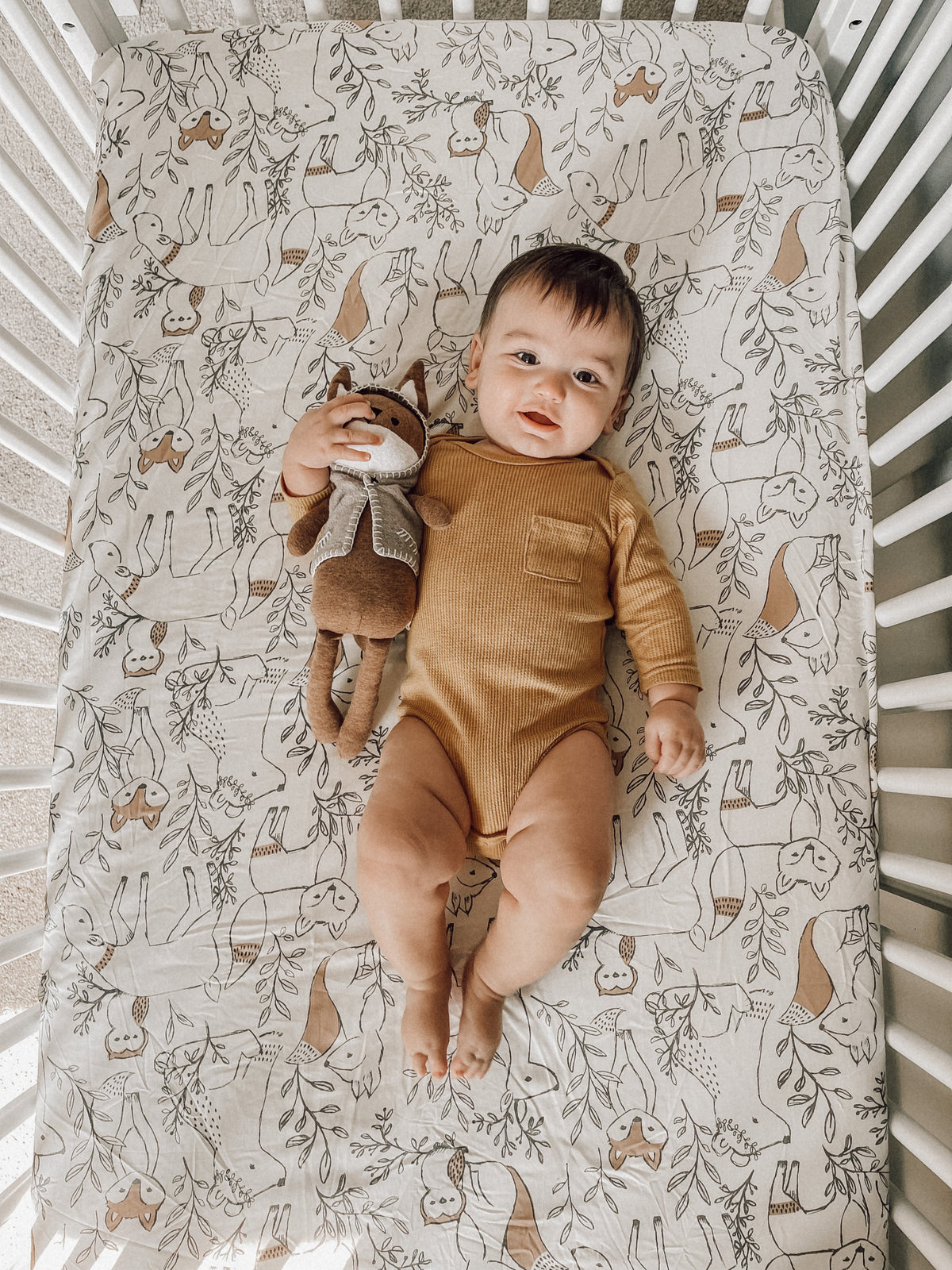 Crane Baby Crib Sheet - Ezra Woodland