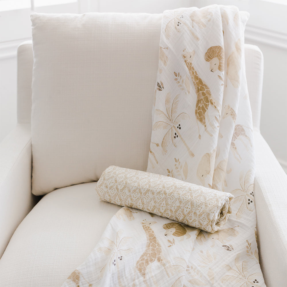 Crane Baby Muslin Swaddle Set of 2 - Kendi Safari & Diamond