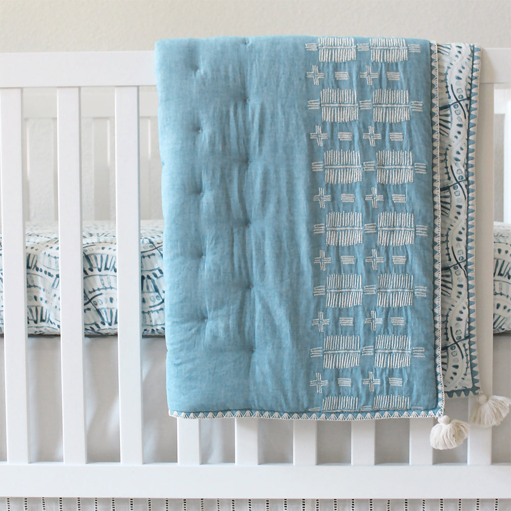 Crane Baby Quilted Blanket - Caspian