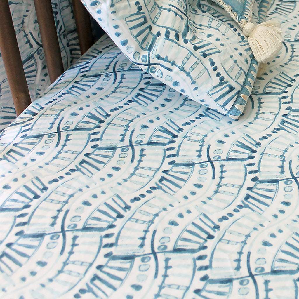 Crane Baby Crib Sheet - Caspian Indigo