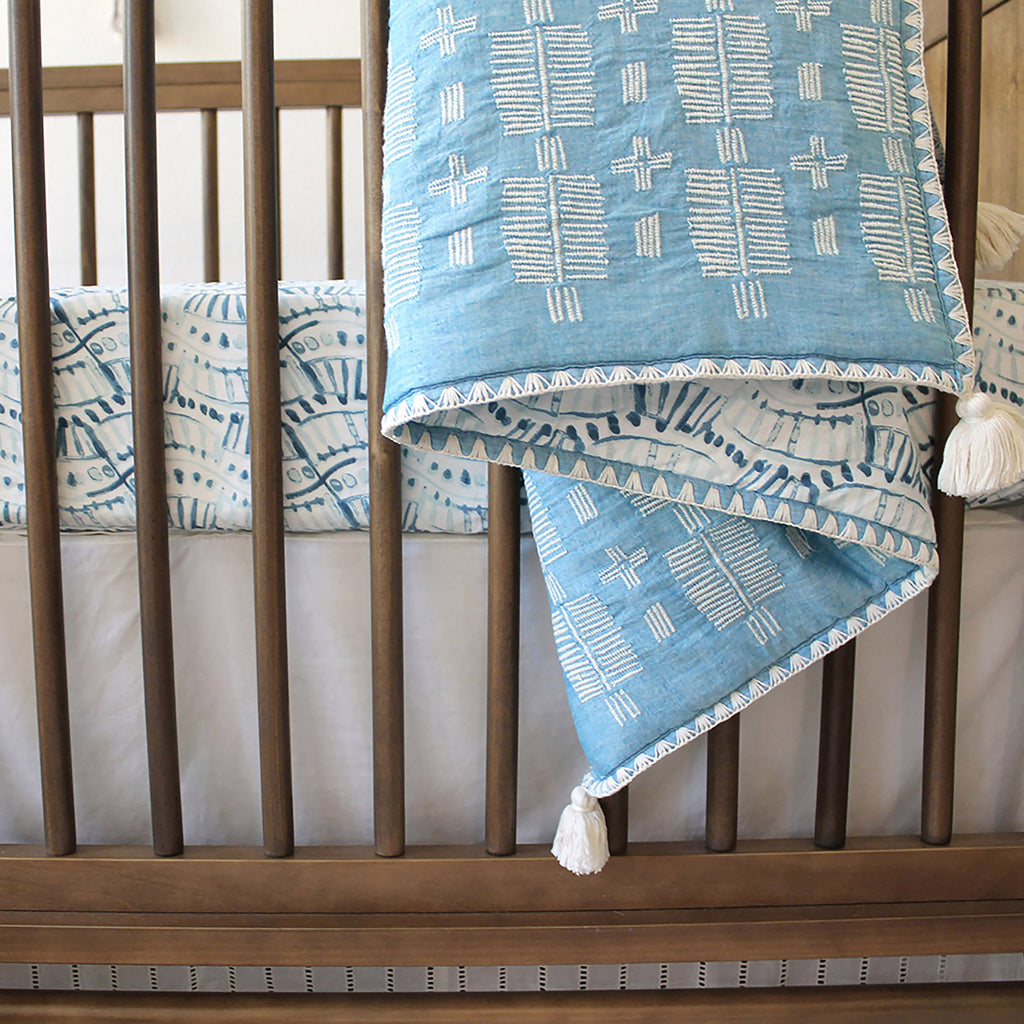 Crane Baby Crib Sheet - Caspian Indigo