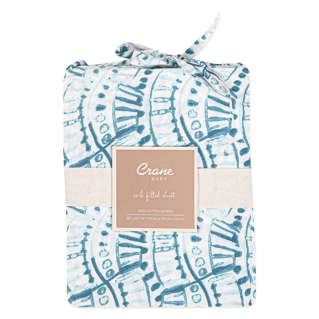 Crane Baby Crib Sheet - Caspian Indigo