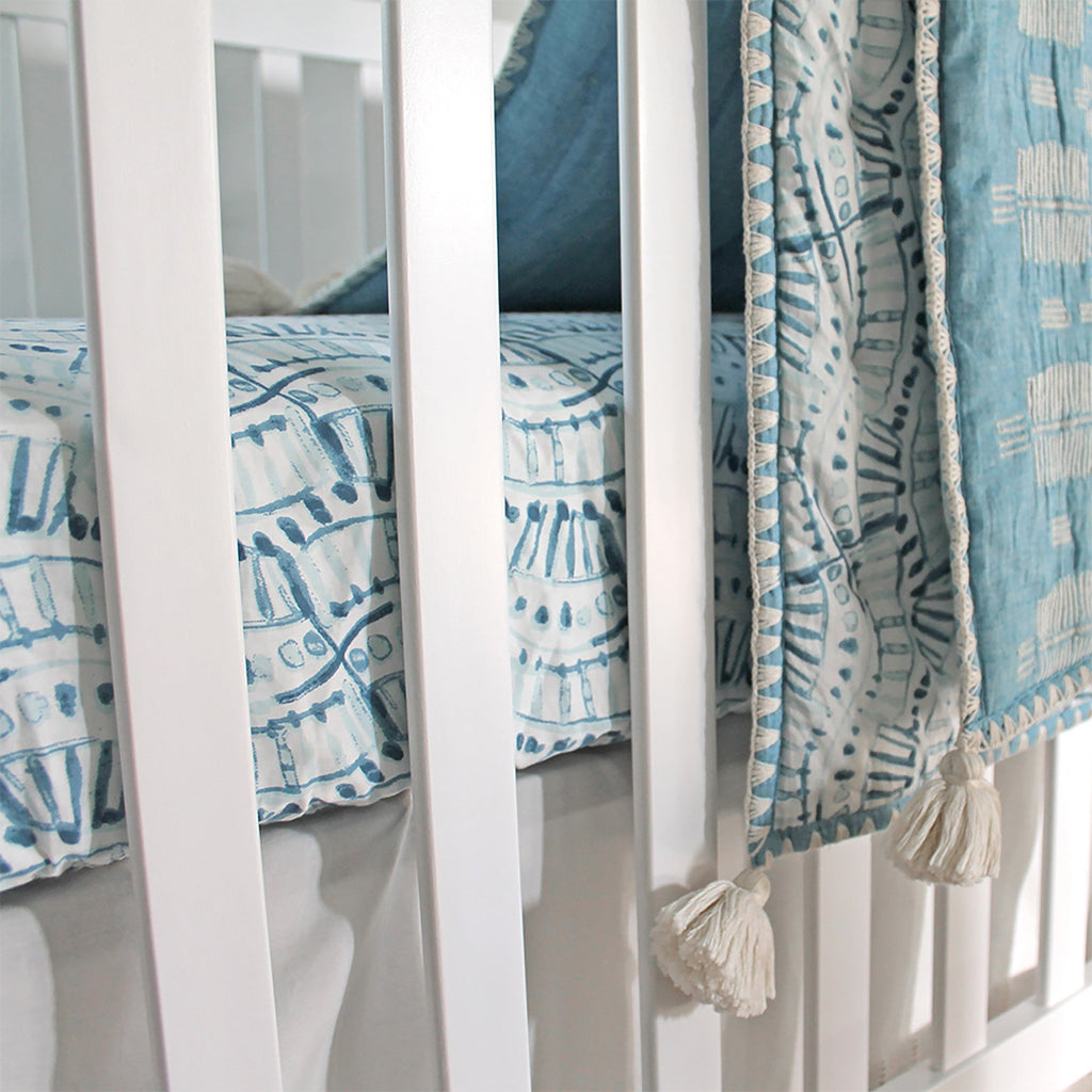 Crane Baby Crib Sheet - Caspian Indigo
