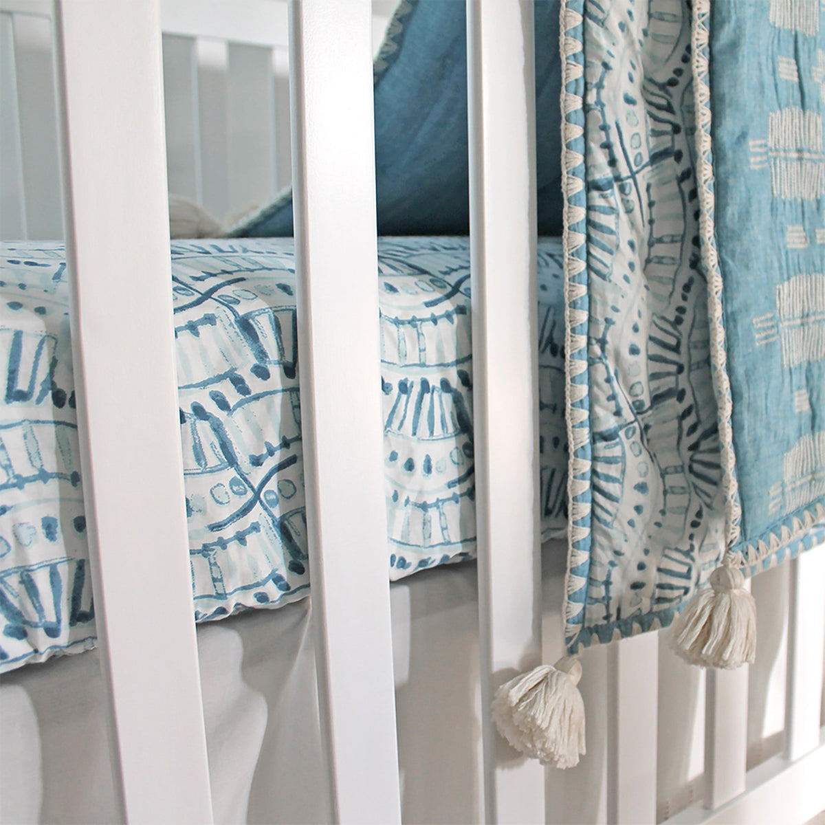 Crane Baby Crib Sheet - Caspian Indigo