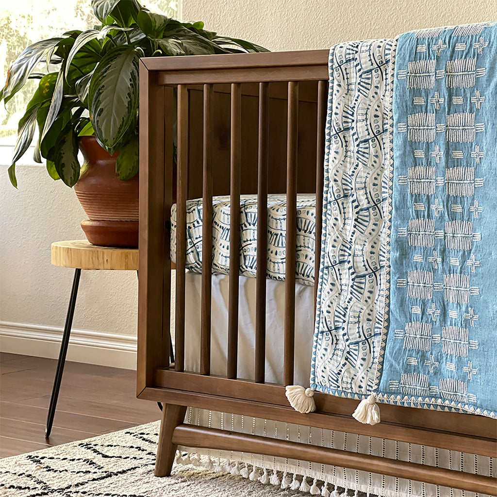 Crane Baby Crib Sheet - Caspian Indigo