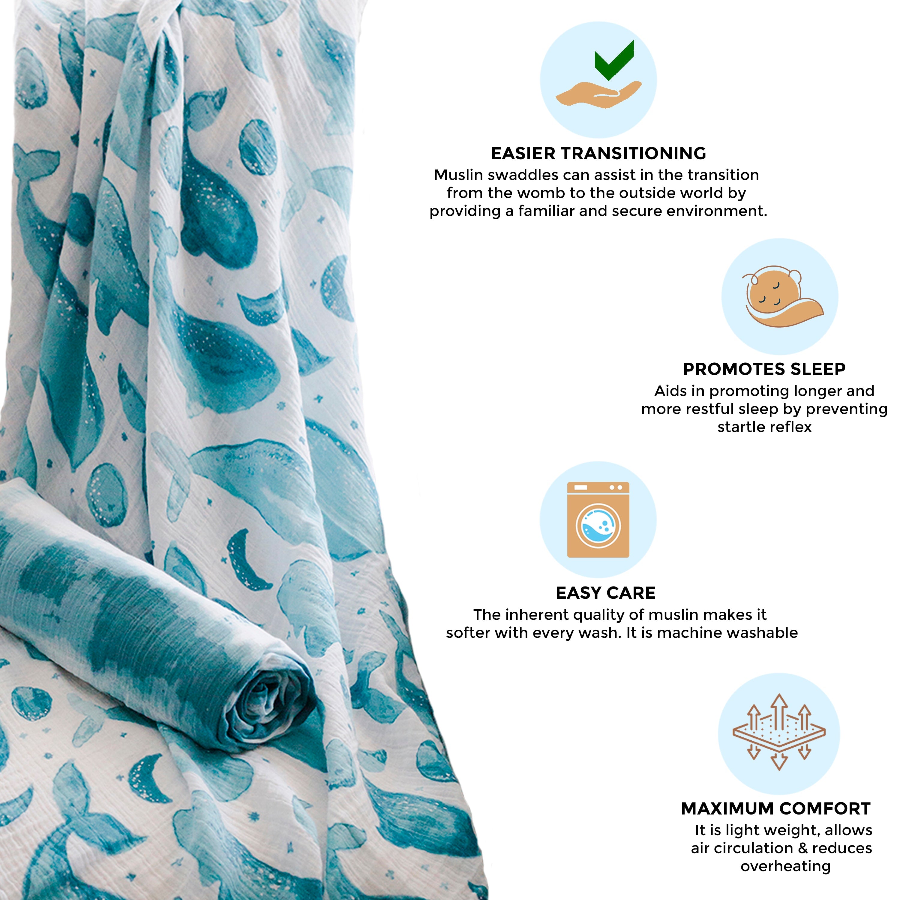 Crane Baby Muslin Swaddle Set - Caspian Whale & Tie-Dye