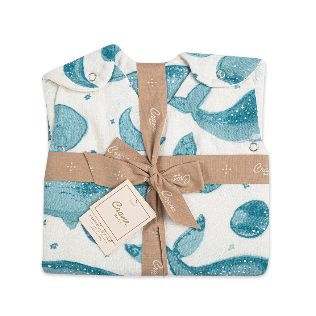 Crane Baby Sleeping Bag - Caspian Whale (Muslin 0-9mo.)