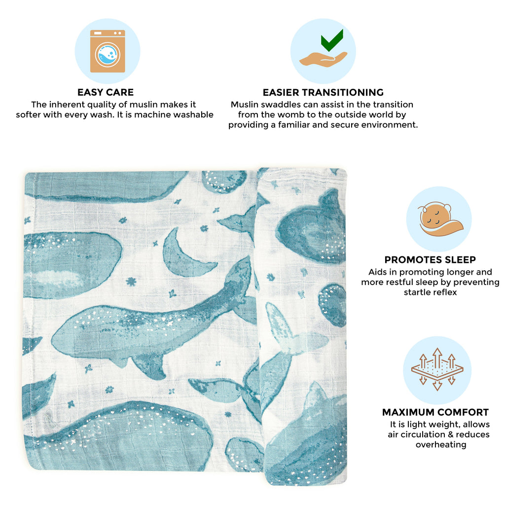 Crane Baby Single Swaddle Wrap - Caspian Whale Print