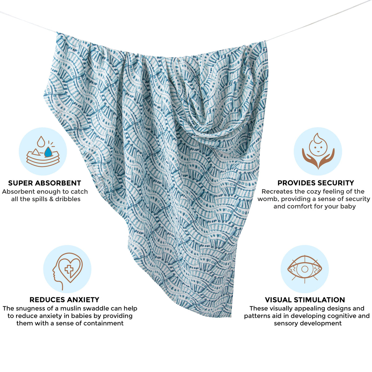 Crane Baby Single Swaddle Wraps - Caspian Indigo Print