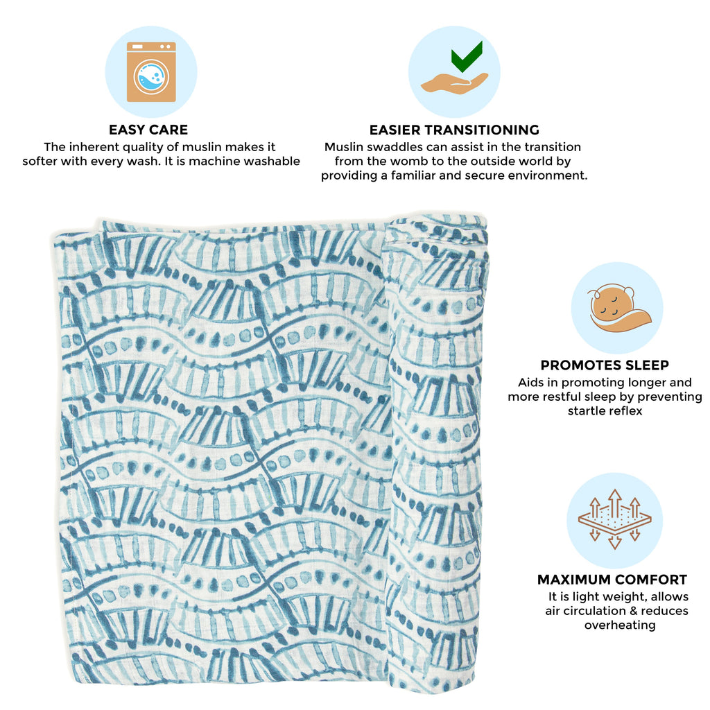 Crane Baby Single Swaddle Wraps - Caspian Indigo Print